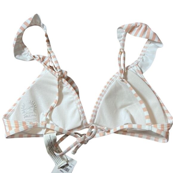 Hollister triangle push up bikini top peach stripes ruffle size small - Picture 6 of 13